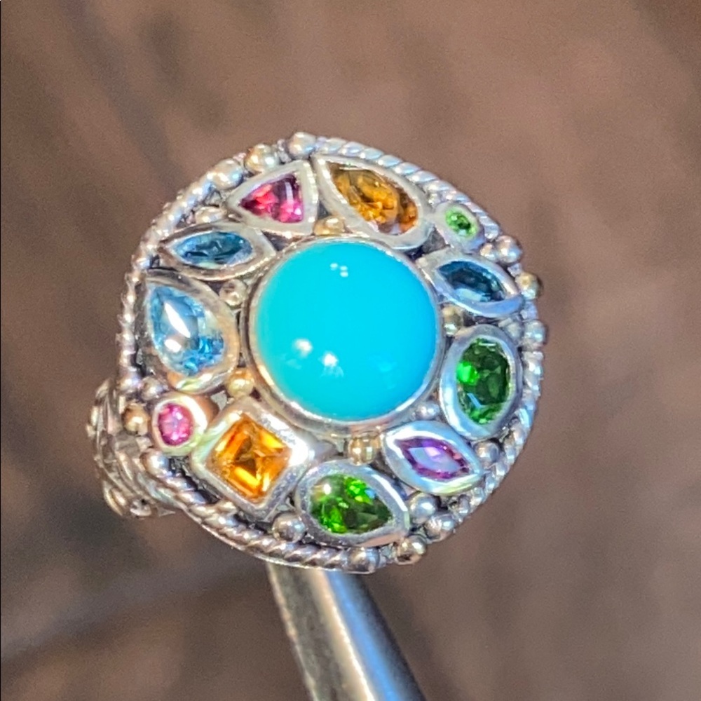 Artisan Turquoise and Multi-gemstone Ring - Picture 3 of 14